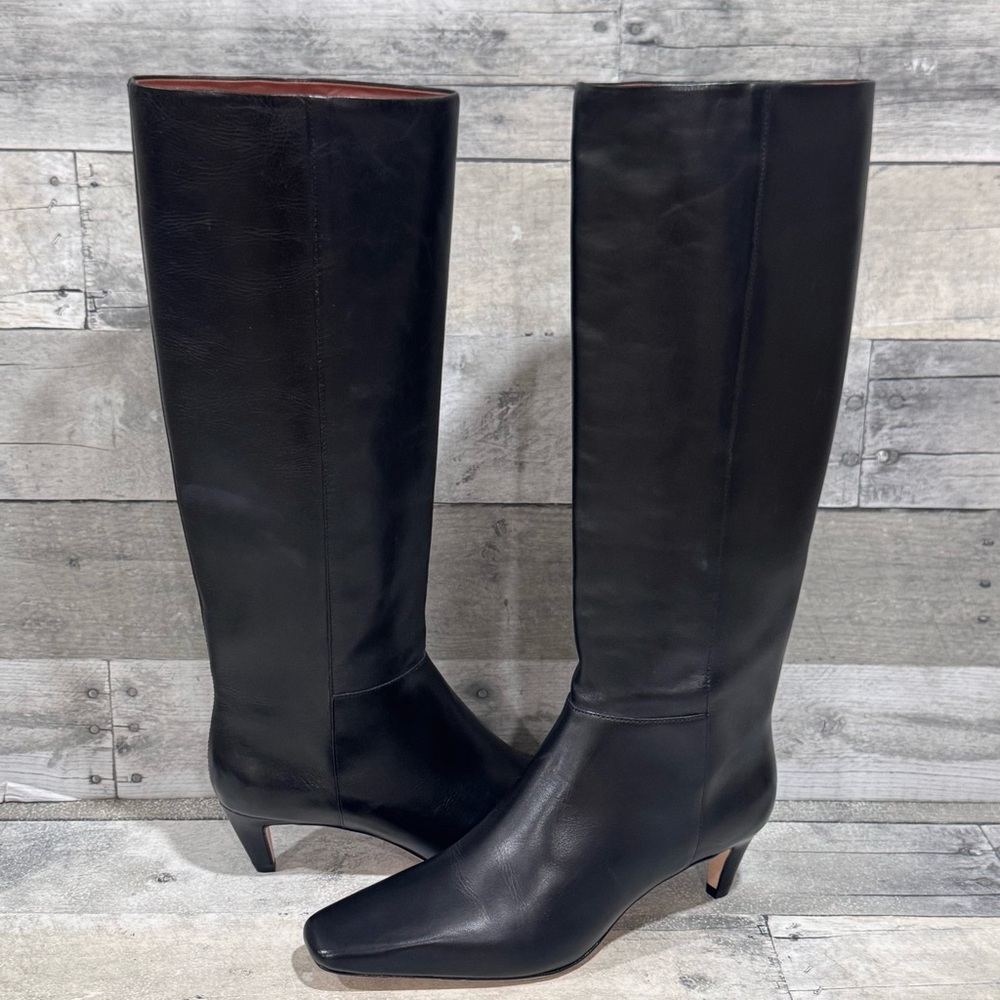 REFORMATION Remy Knee High Kitten Heel Boot - Black Leather - Sz - 8